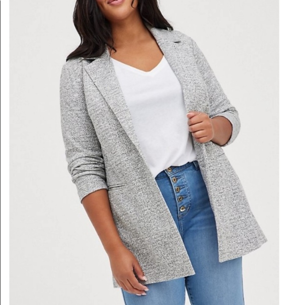 Torrid Long Gray Stretch Knit Boyfriend Blazer Plus Size Career Office In Size 2